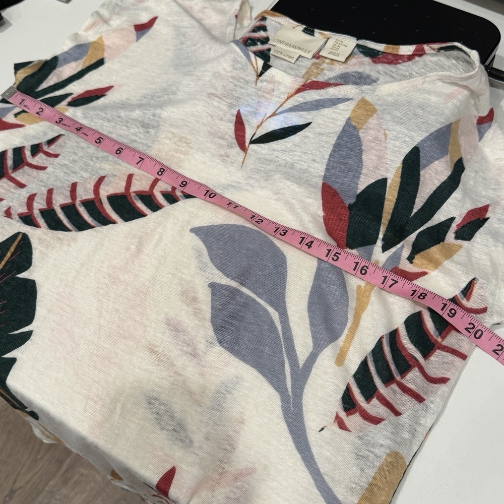 Cynthia‎ Rowley Women Top XL 100% Linen Tropical Leaf Print Short Sleeve Blouse - Picture 5 of 6